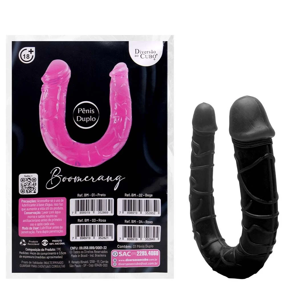 Pênis Duplo Maciço Boomerang – Preto - Image 2